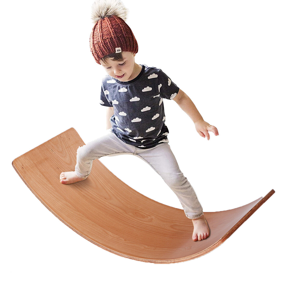 35 Inch Kid Size Wooden Wobble Balance Board Waldorf Toys Balance Board Kid Yoga Board Curvy Board W