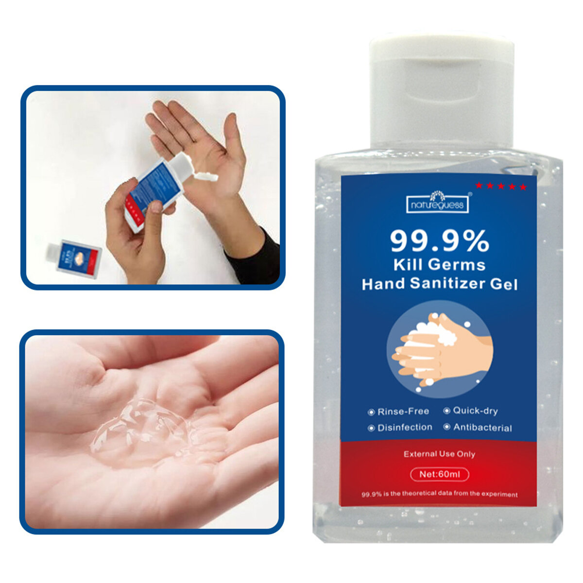 peças de gel desinfetante para as mãos de 60 ml, descartáveis, desinfecção rápida em dez segundos, modelo médico.