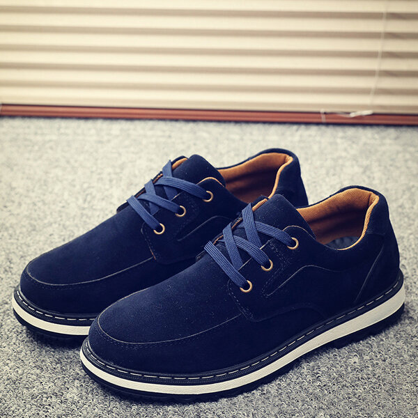 Men casual shoes soft outdoor lace up round toe suede flat oxfords Sale ...