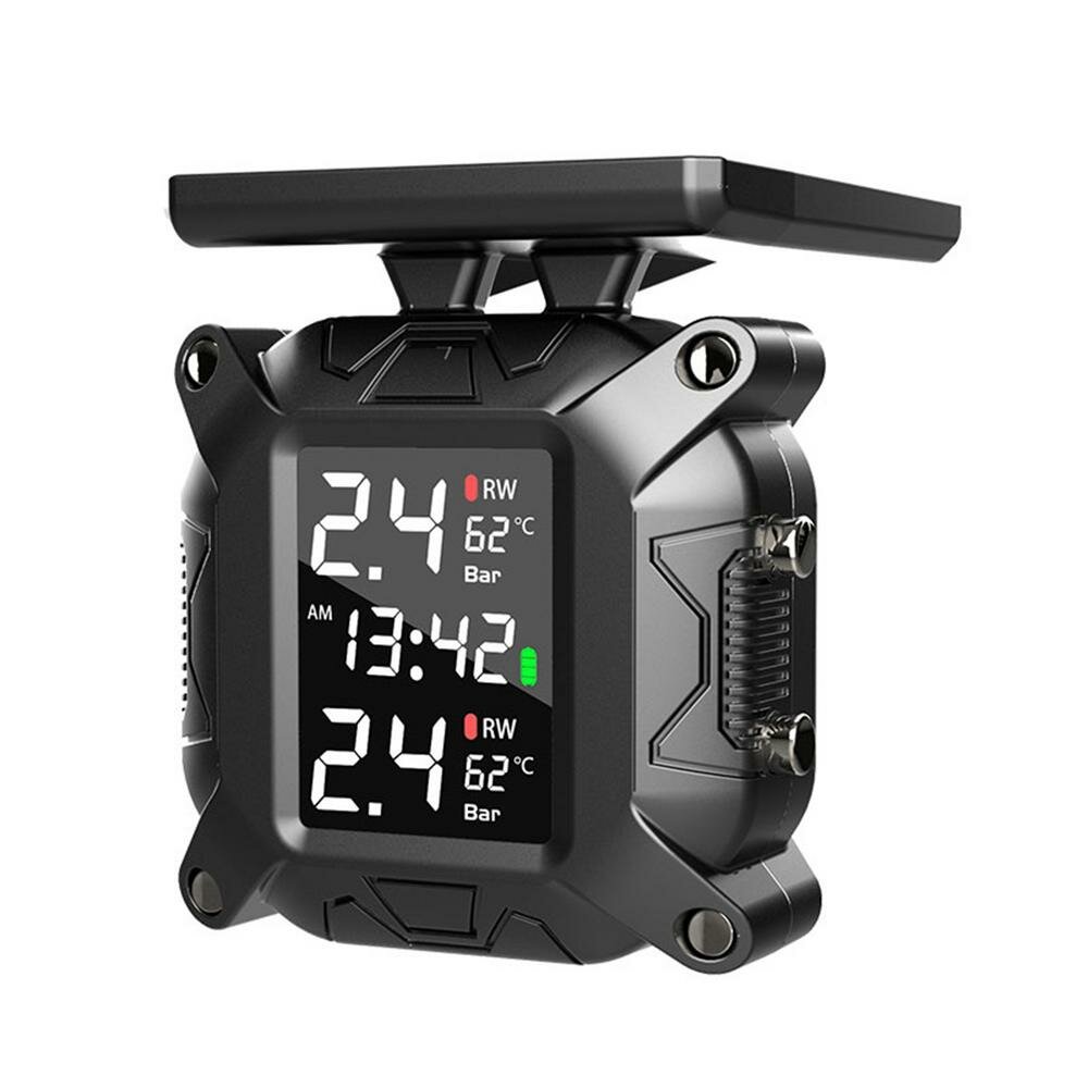 Motorcycle TPMS Solar Power Tire Pressure Monitor Real Time Waterproof Tire Pressure Monitoring System Temperature Senso