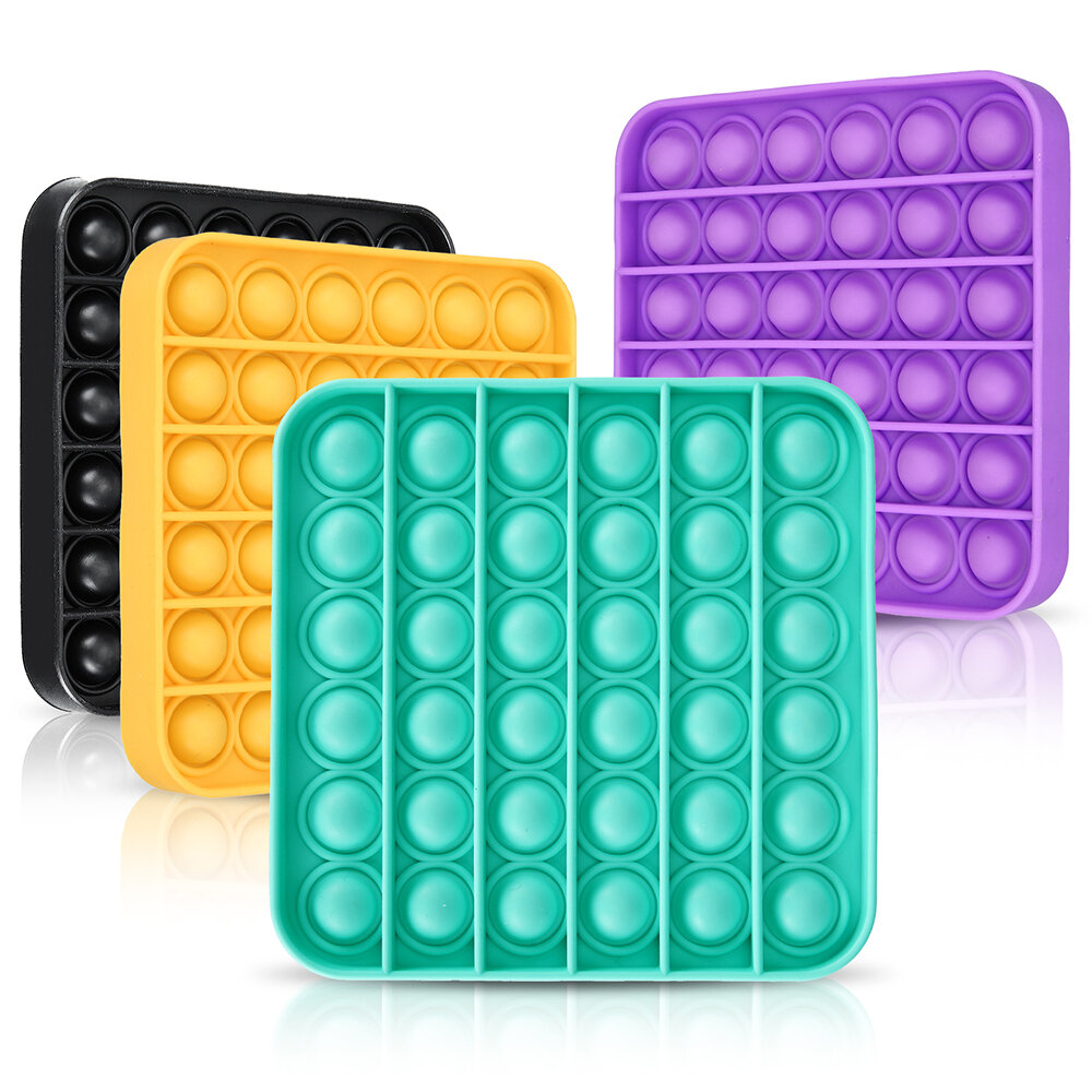 4pcs Sensory Toy Yellow/Purple/Black/Green Square Squeeze Fidget Toy Set Silicone Puzzle Toy Decompr