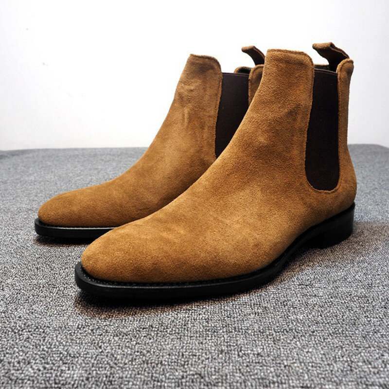 Botas de cuero para hombres, botines Chelsea, vestir formal o casual, negocios, de alta calidad, para deslizarse en los pies