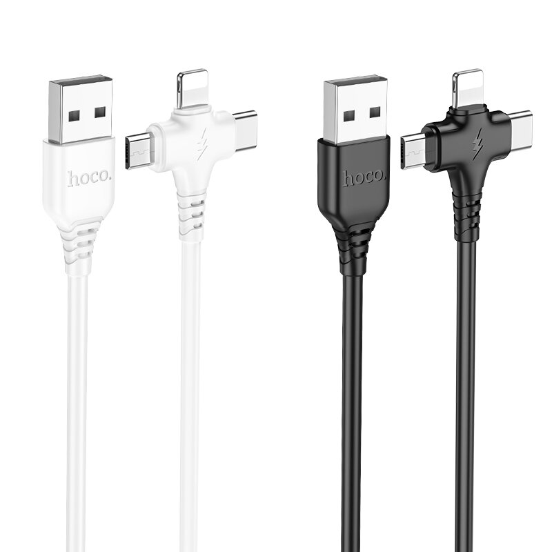 

HOCO X77 3 in 1 2A USB-A to Type-C/Micro/iP Cable Fast Charging Copper Core Line 1M Long For iPhone 11 12 13 14 14 Plus