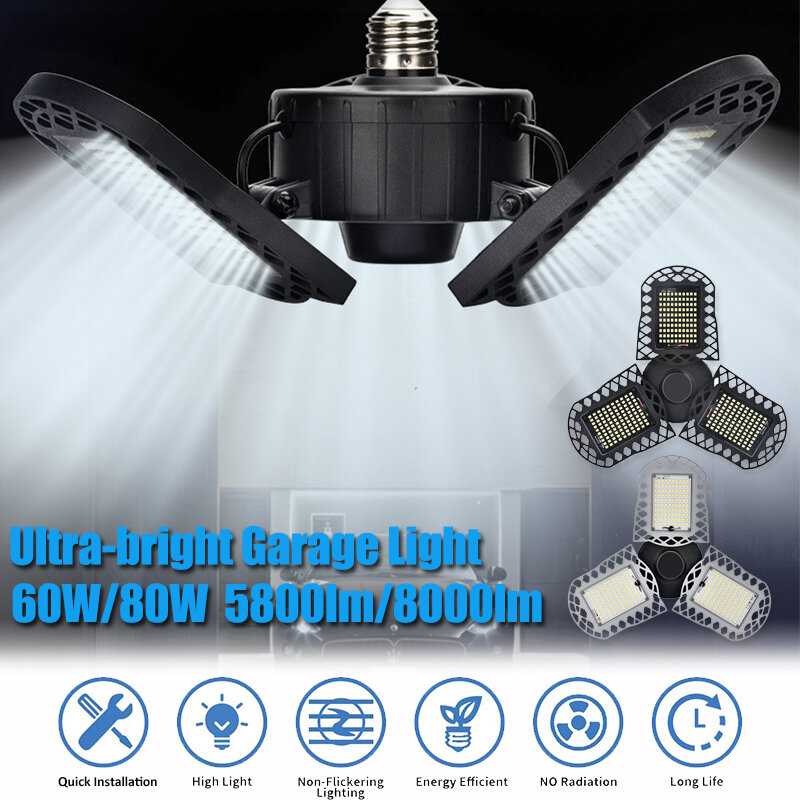 15/60 / 80W 96 / 300LED Vervormbare LED Garage Ultraheldere verlichting Garage Plafondlamp Verstelba