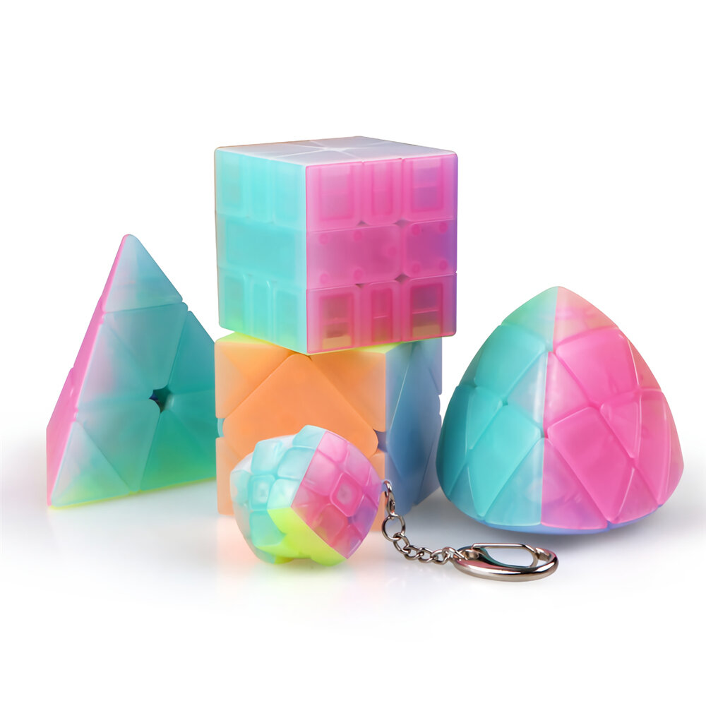 QiYi Magic Cube Jelly Kleur 3x3 4x4 5x5 Sleutelhanger Piramide Professionele Snelheid Cube Kinderen 
