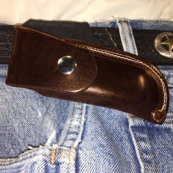 

Men Genuine Leather EDC Durable Double Cap Rivets Horizontal Carry Style Multitool Belt Sheath Waist Bag