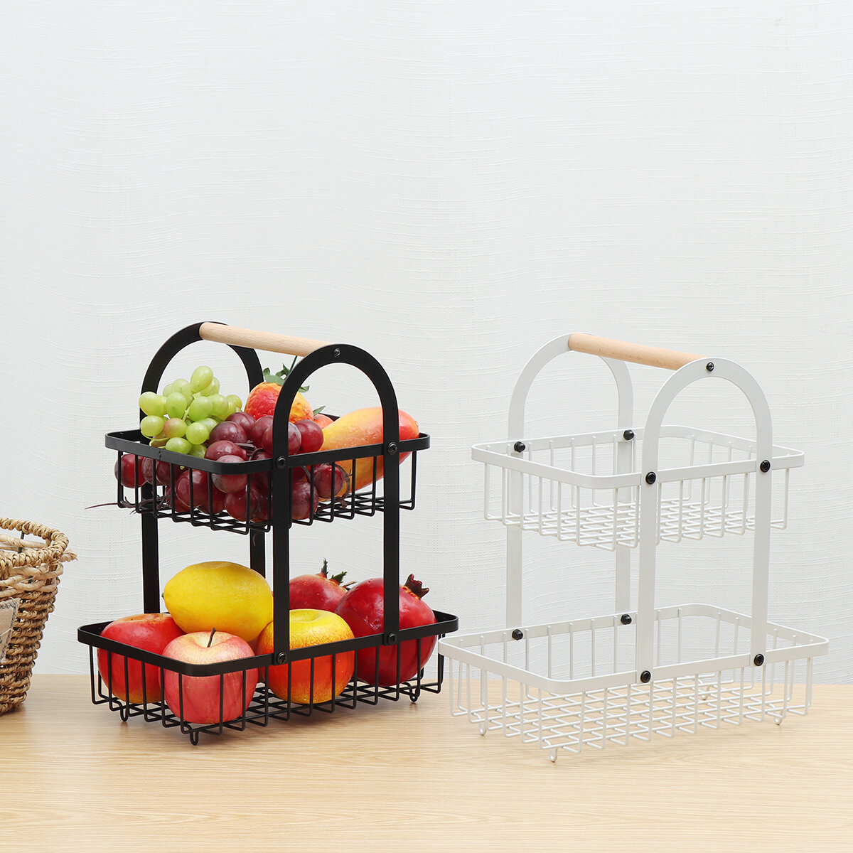 Multi-purpose 2-layer Iron Fruit Rack Portable Handheld Fruit Basket Detachable Sturdy Fruit Stand