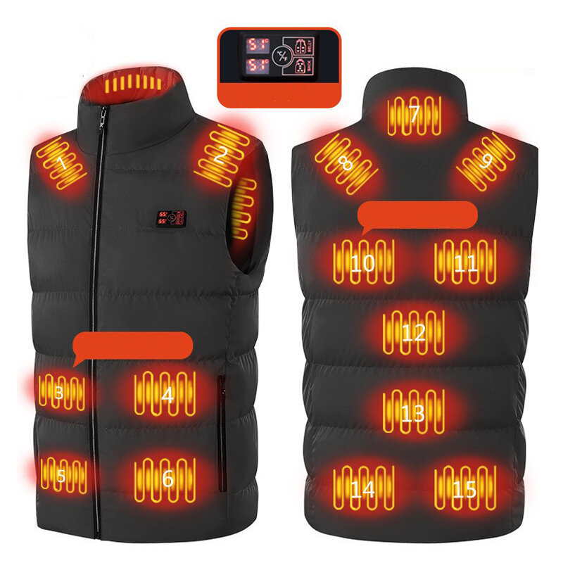 TENGOO HP-15 Heated Vest 15 Areas Heating Temperature with Digital Display USB Electric Thermal Clothing Winter Warm Vest Outdoor Heat Coat