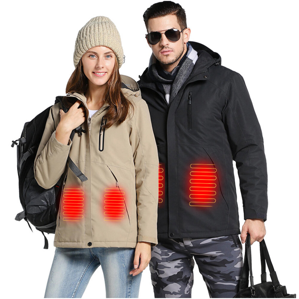 25-55℃ Hooded Electric Heated Coat USB Charging Smart Heating Long Sleeve Jackets Winter Thicken Warm Men Women Outdoor
