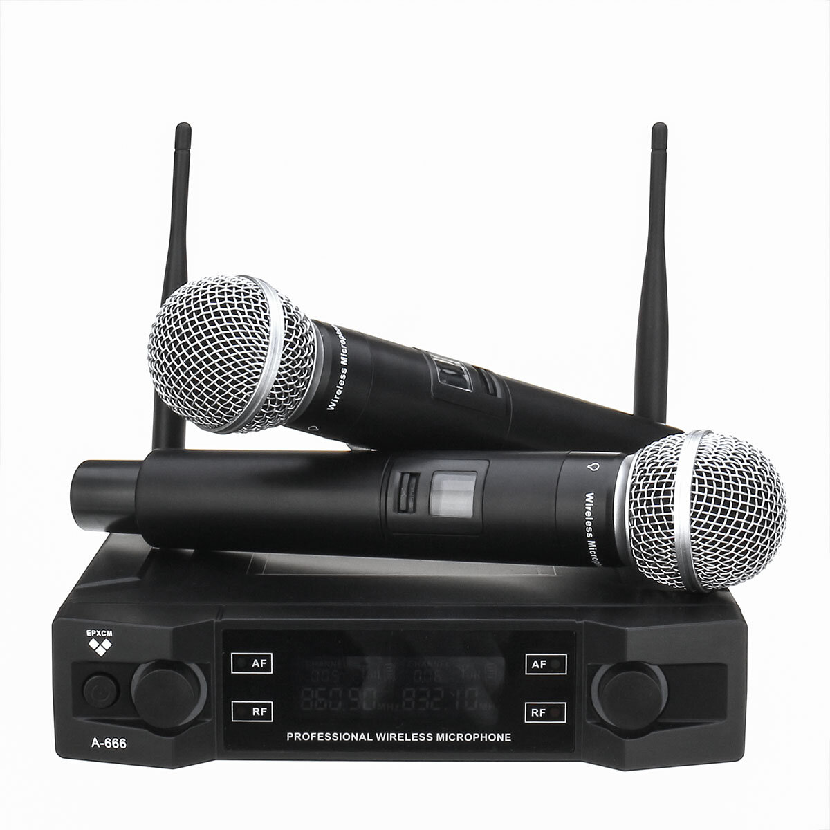 EPXCM A-666 UHF Wireless 2Ch Handheld Mic Cardioid Microphone System for Kraoke Speech Party