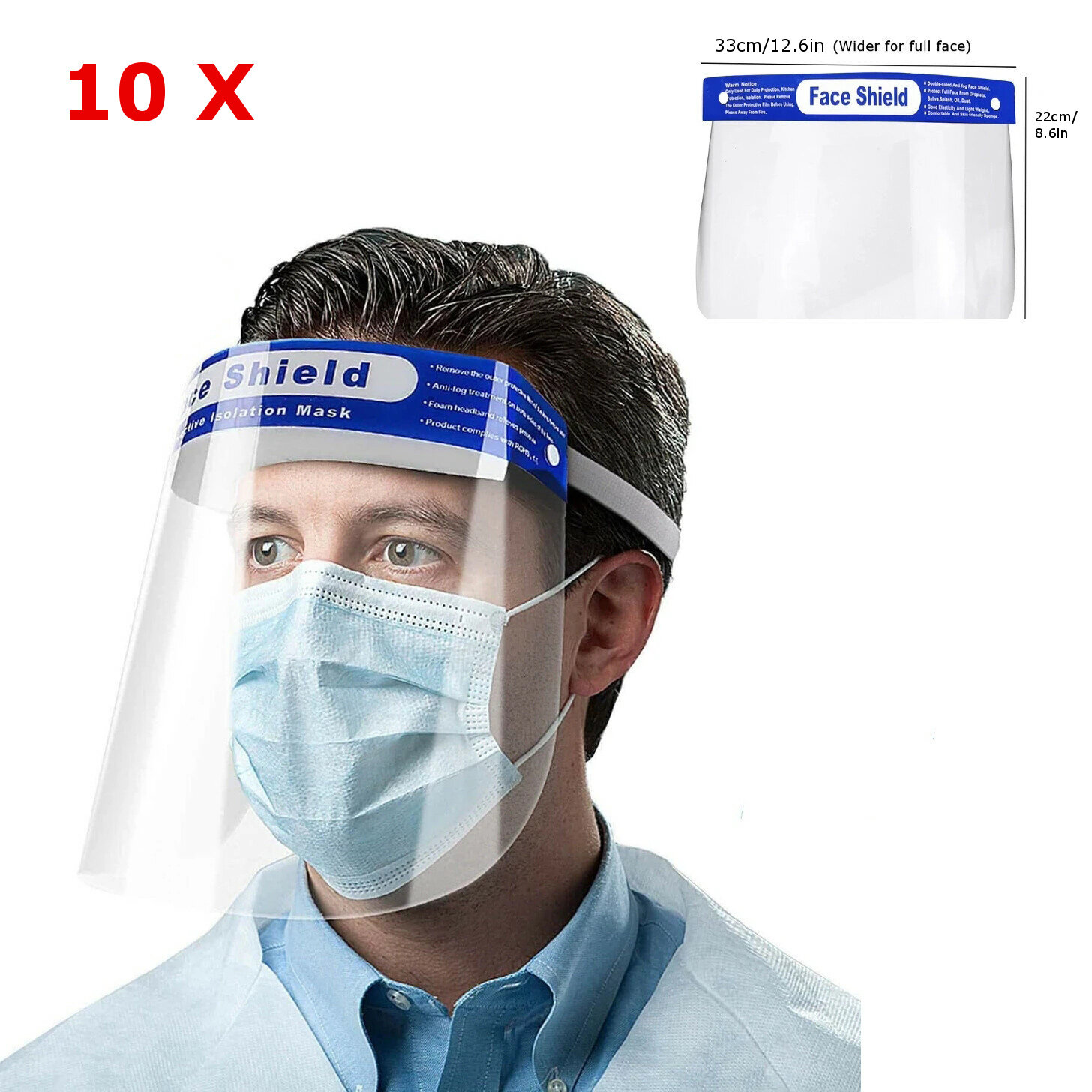 

10PCS Anti-fog Transparent Plastic Full Face Shield Protective Face Mask Anti-Spitting Splash Facial Cover With Forehead