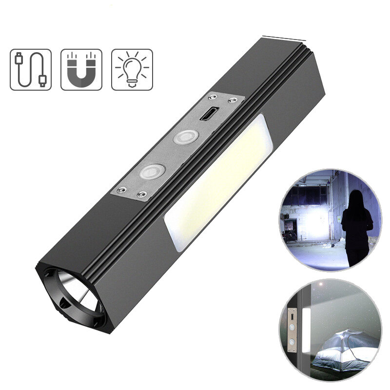 

XANES® T6 800LM LED+350LM COB Side Lamp+365nm UV Light Powerful Flashlight USB Rechargeable Magnetic Working Lamp