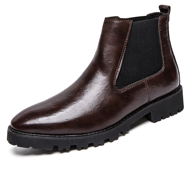Men Vintage Elastic Slip-on Business Leather Ankle Chelsea Boots
