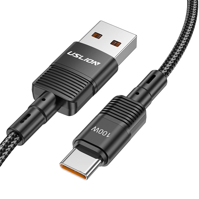 

USLION 7A 100W USB-A to Type-C Cable Fast Charging Data Transmission Copper Core Line 1M/2M Long for Huawei Mate50 for S