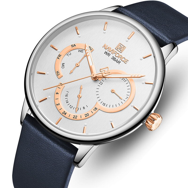 NAVIFORCE 3011 Ultra Thin Calendar Casual Style Men Wrist Watch Leather Band Quartz Watch