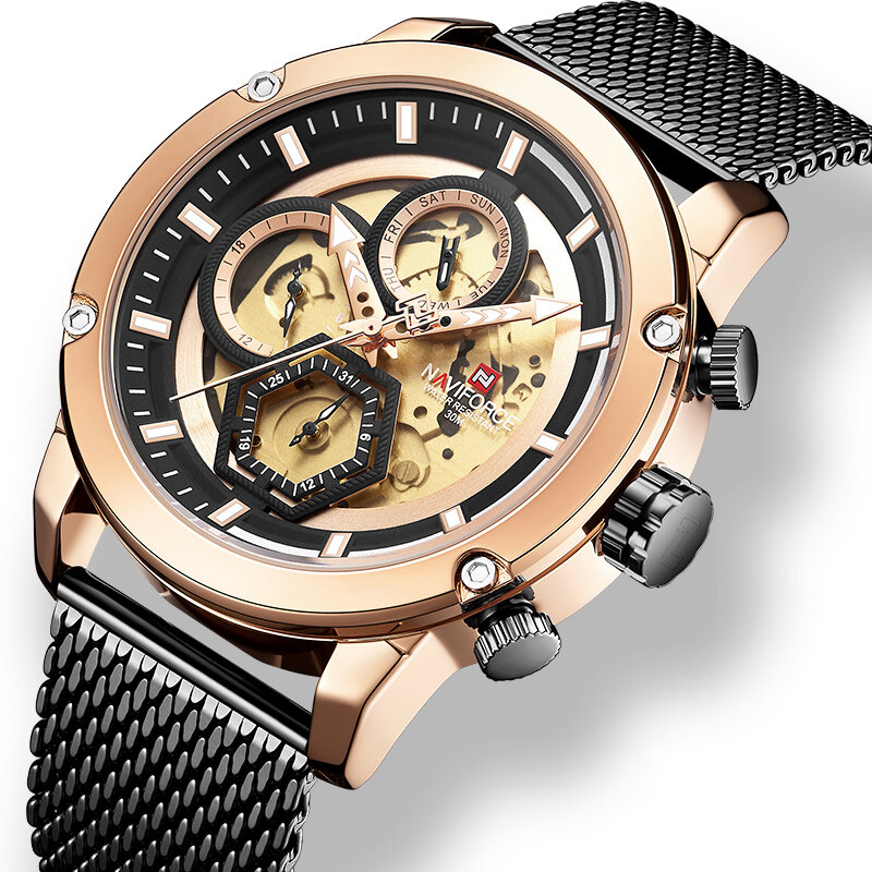 NAVIFORCE 9167 Business Style Luminous Hand Men Wrist Watch Calendar Quartz Watch