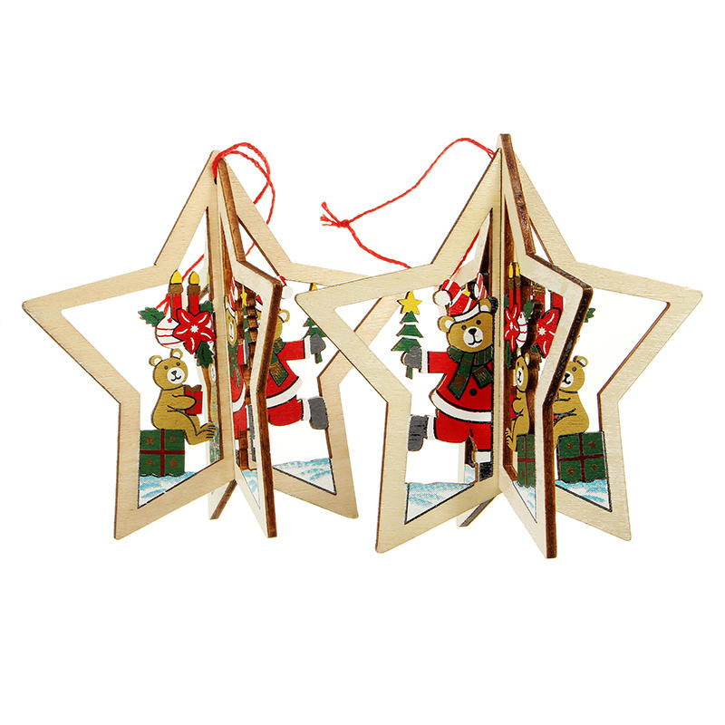 best price,2pcs,christmas,wood,pointed,star,christmas,tree,accessories,discount
