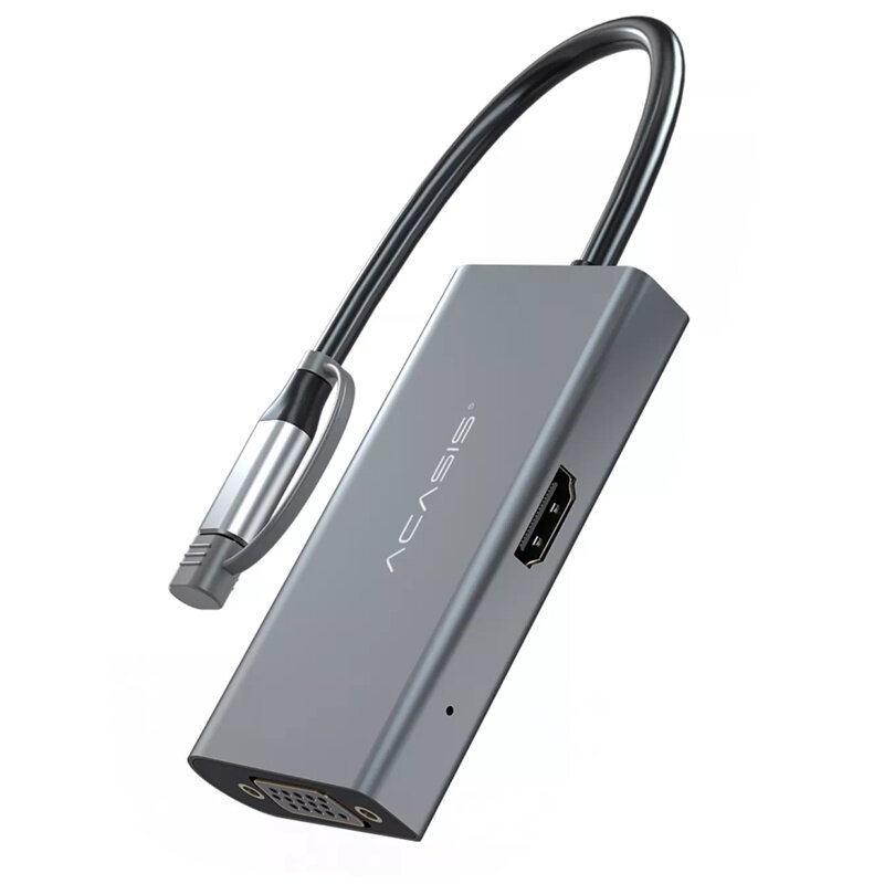 ACASIS 2-in-1 USB 3.1 Type-C Hub-adapter USB-C naar HDMI/VGA-adapter 4K UHD Type-C Multi-dock voor 2