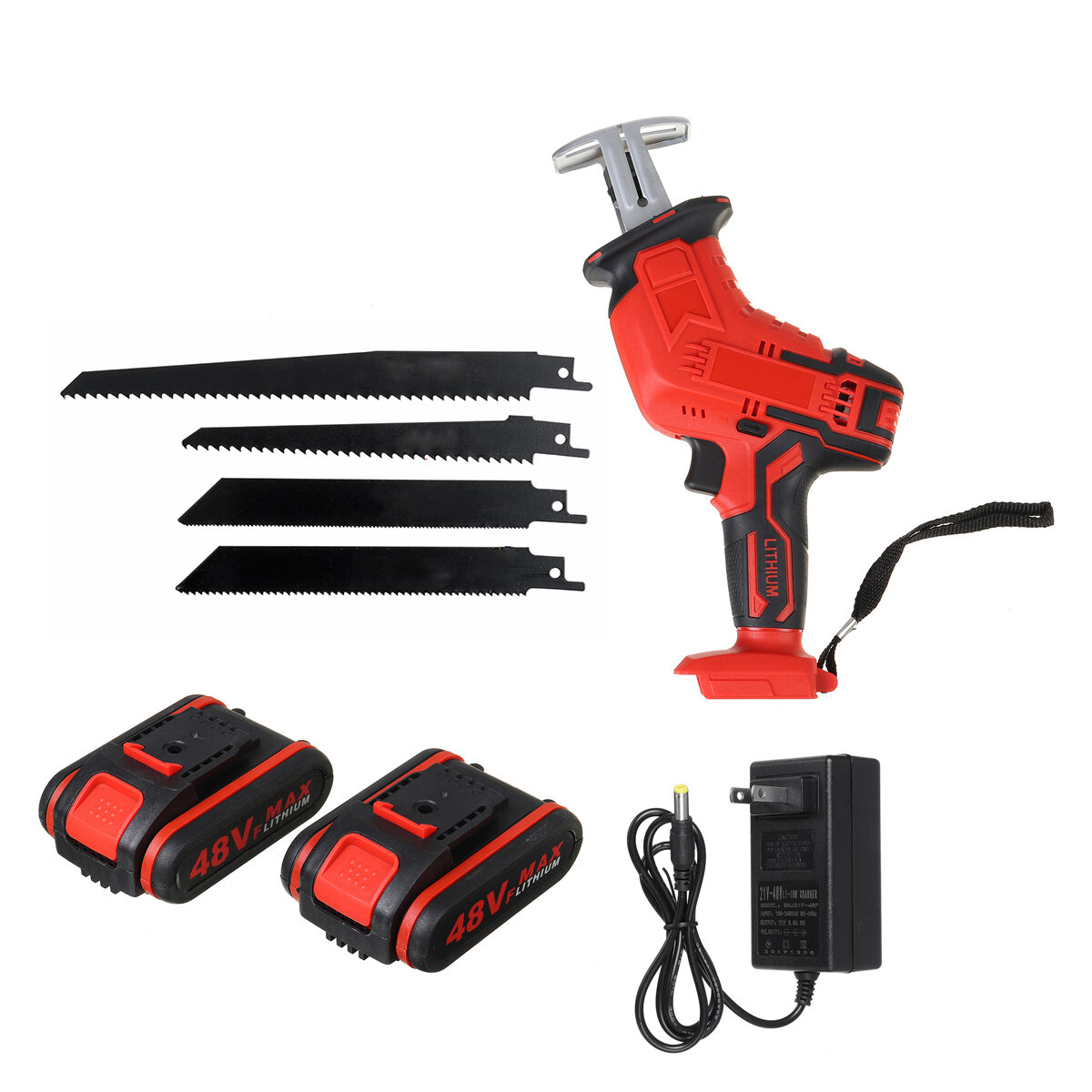

21V Cordless Reciprocating Saw Electric Saw W/ 4 Saw Blades Metal Cutting Woodworking W/ 1/2 Lithium Battery