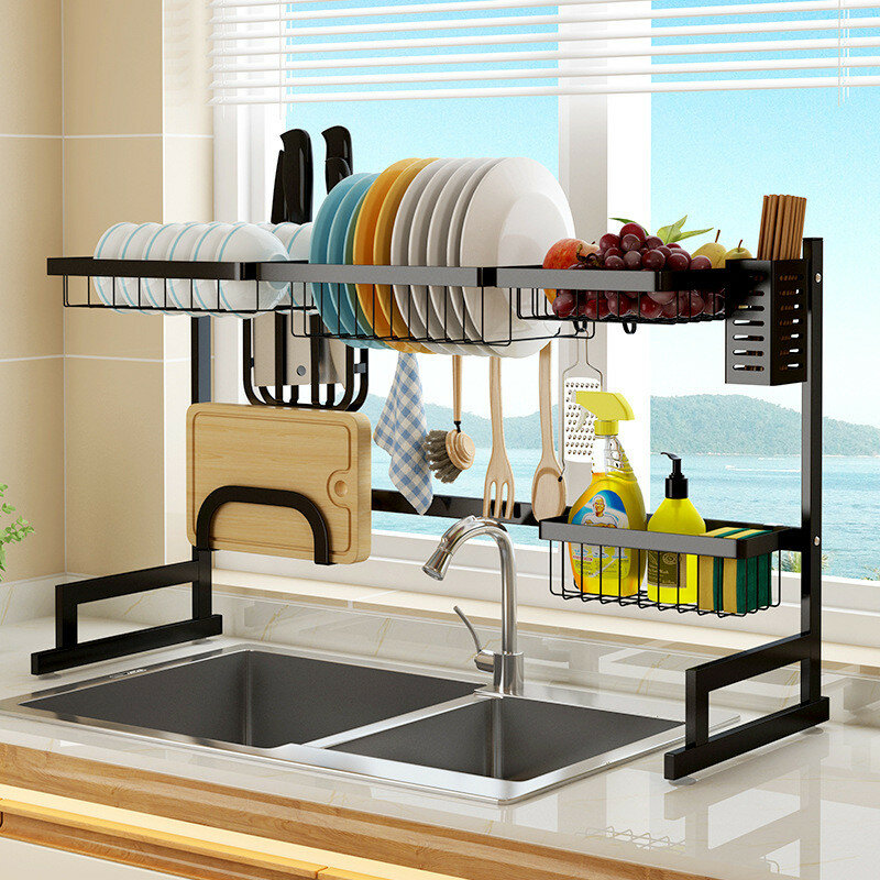 2 layers stainless steel over sink dish drying rack storage multifunctional arrangement for