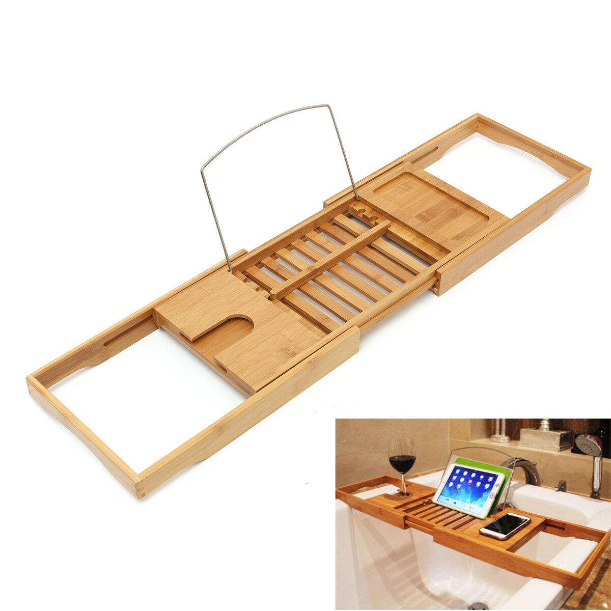Bathtub Bamboo Holder Bathroom Tray, Laptop Stand For Bathtub