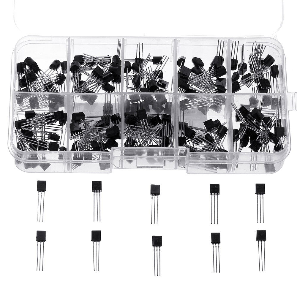 200Pcs Transistor Assortment Kit BC337 BC327 2N2222 2N2907 2N3904 2N3906 S8050 S8550 A1015 C1815 10 Value Transistors Bo