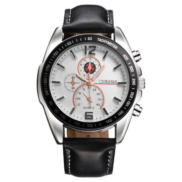 デフランビジネススタイルの男性の腕時計は3つのダイヤルレザーストラップクォーツ時計を飾る