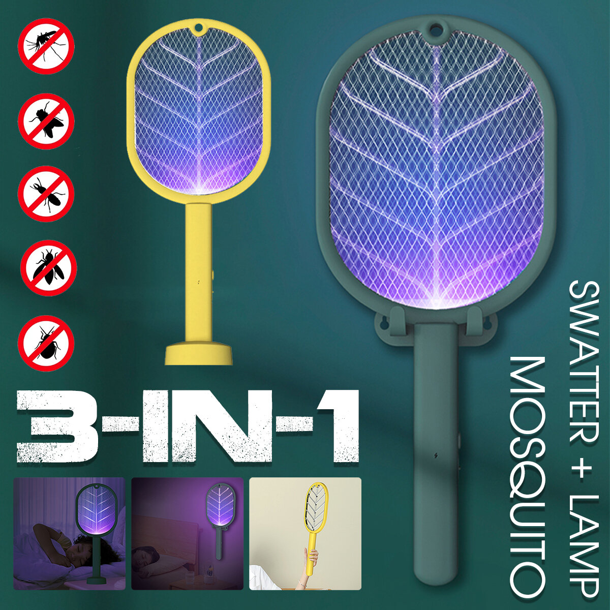 Bakeey 3-In-1 Electric Mosquito Swatter 368mm ultraviolet light LED Lamp Mosquito Killer