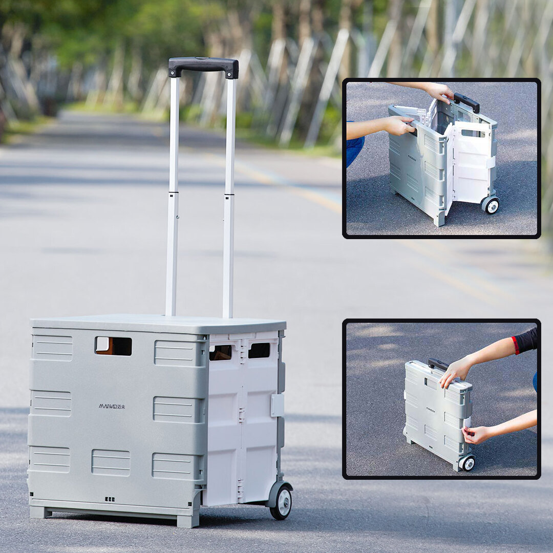 MAIWEI 55L/35L Trolley Klappbarer Aufbewahrungskoffer mit Rädern, tragbarer Einkaufswagen, faltbare Reiseaufbewahrungsbox, Organizer für Fahrzeugsachen.