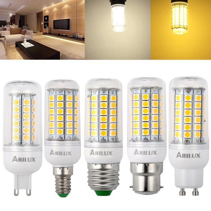 E27/E14/GU10/G9/B22 3W 27 LED 5050 SMD Corn Light Lamp Bulb AC/DC 12V w/Cover 