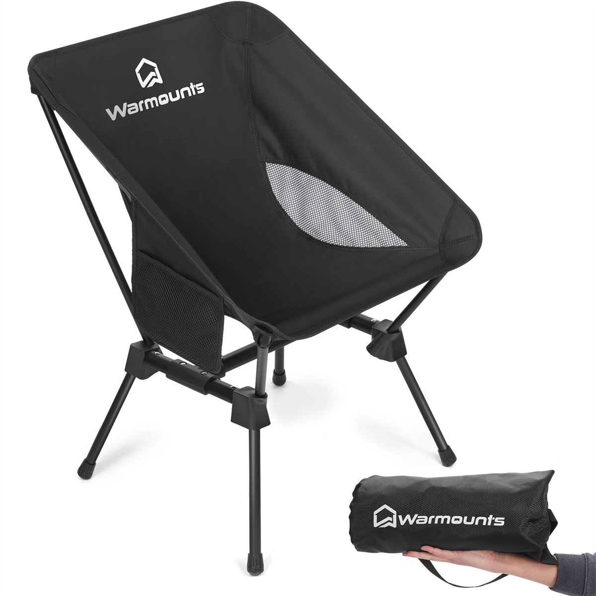 

WARMOUNTS Portable Camping Chair, 400LBS Folding Backpacking Chair w/ Side Pocket Carrying Bag, Ultralight Compact Beach