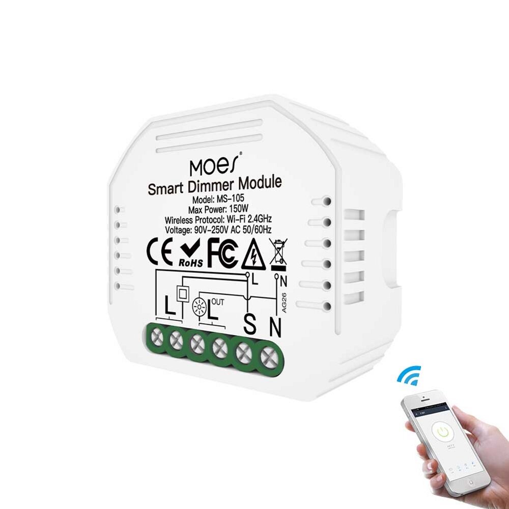 MoesHouse AC90-250V 2.4G WIFI Intelligent Dimmer Switch Module Dual Control Switch Works with Alexa 