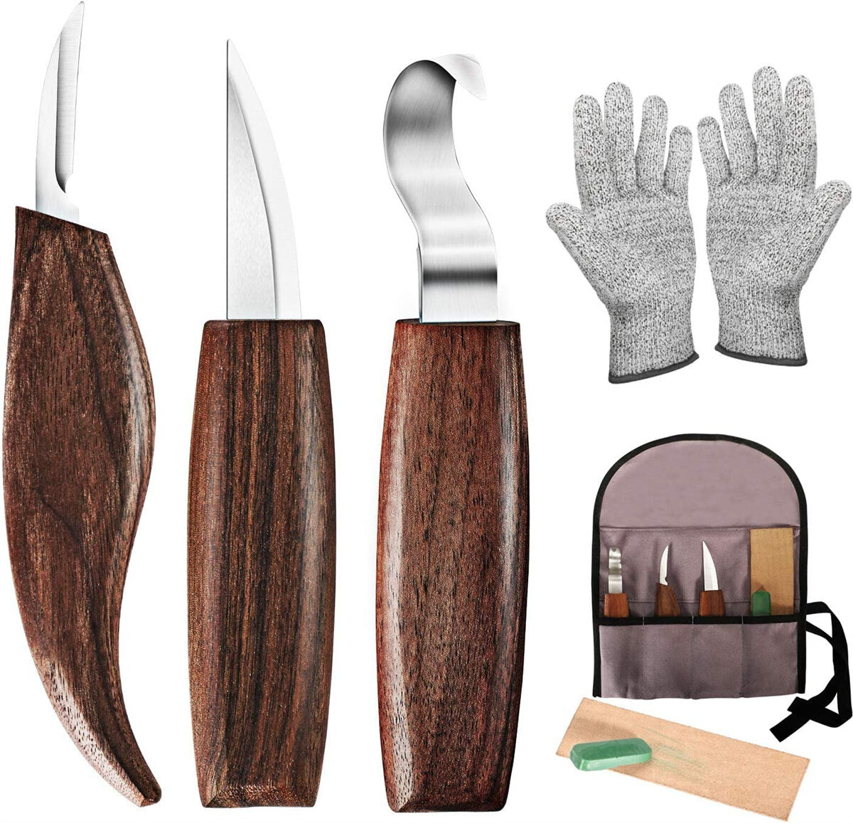

7 in 1 Wood Carving Tools Kit with Carving Hook Knife Wood Whittling Knife Chip Carving Knife Gloves Carving Knife Sharp