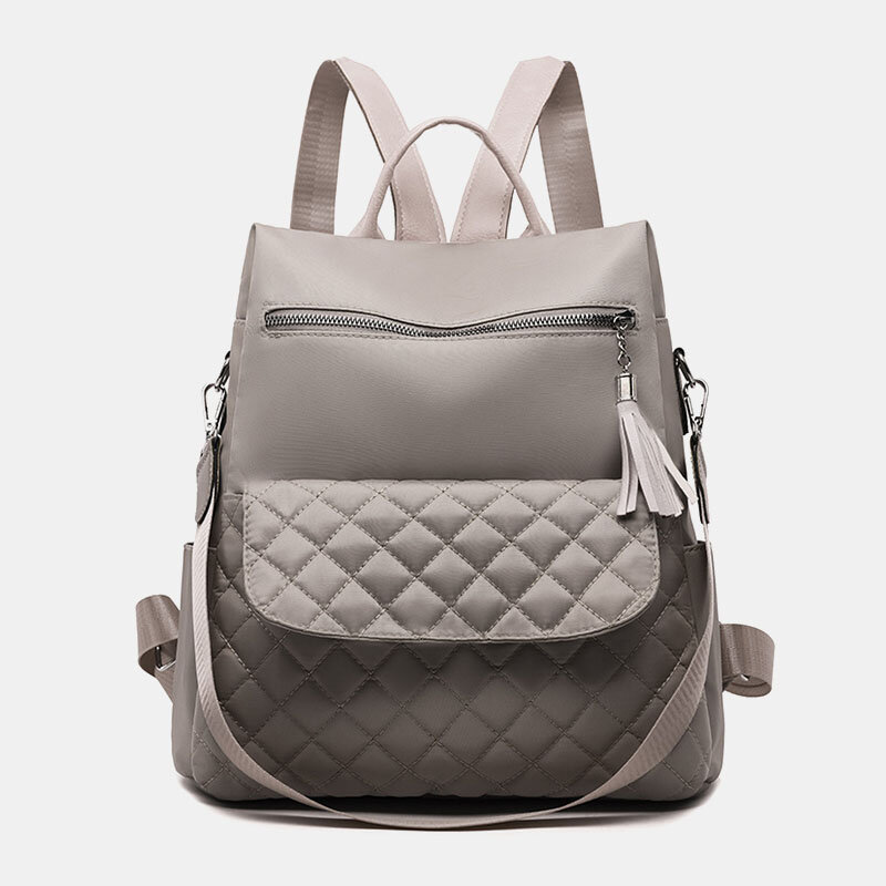 Women Multi-carry Oxford Diamond Pattern Anti-theft Waterproof Tassel Casual Backpack
