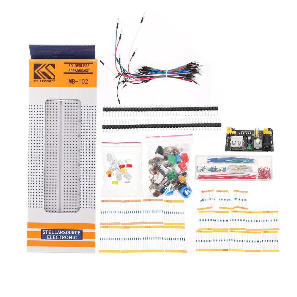 Generic Parts Package Kit + 3.3V/5V Power Module+MB-102 830 Points Breadboard +65 Flexible Cables+ Jumper Wire Box Witho