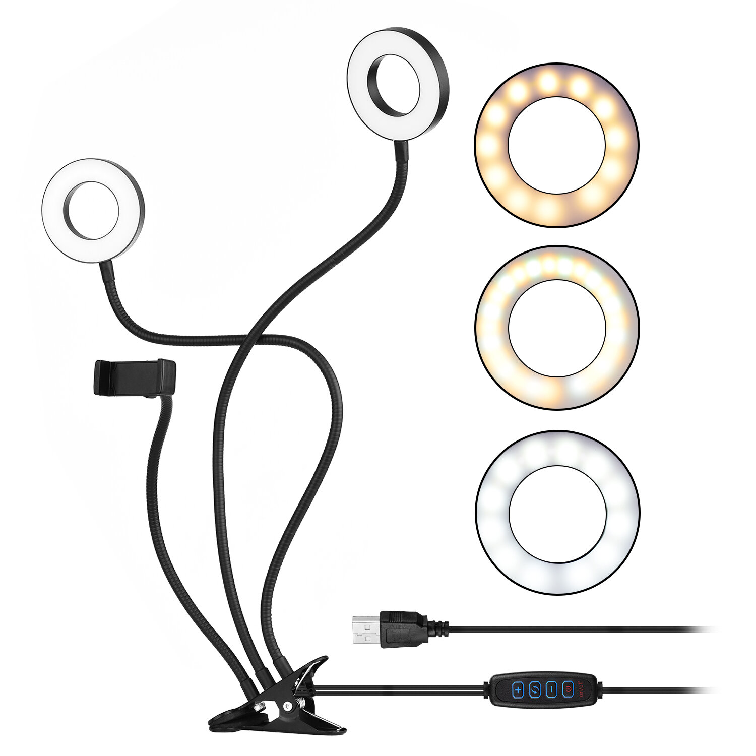 S2 Dual Ring Lights Invullichten 3 kleuren Instelbare helderheid USB-voeding Live Selfie Lights met 