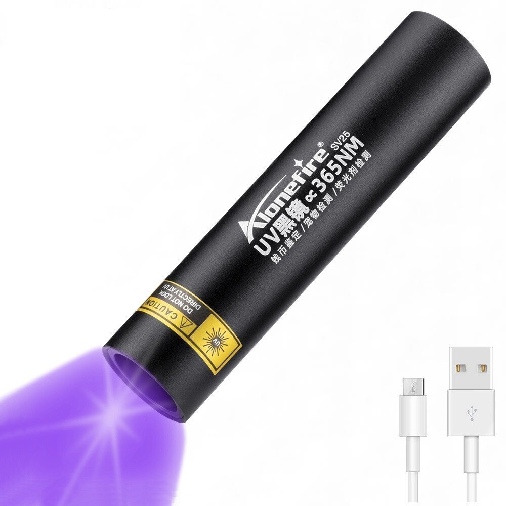 

Alonefire SV25 365nm USB Rechargeable UV Flashlight Ultraviolet Lamp Mini Blacklight for Test Pet Urine