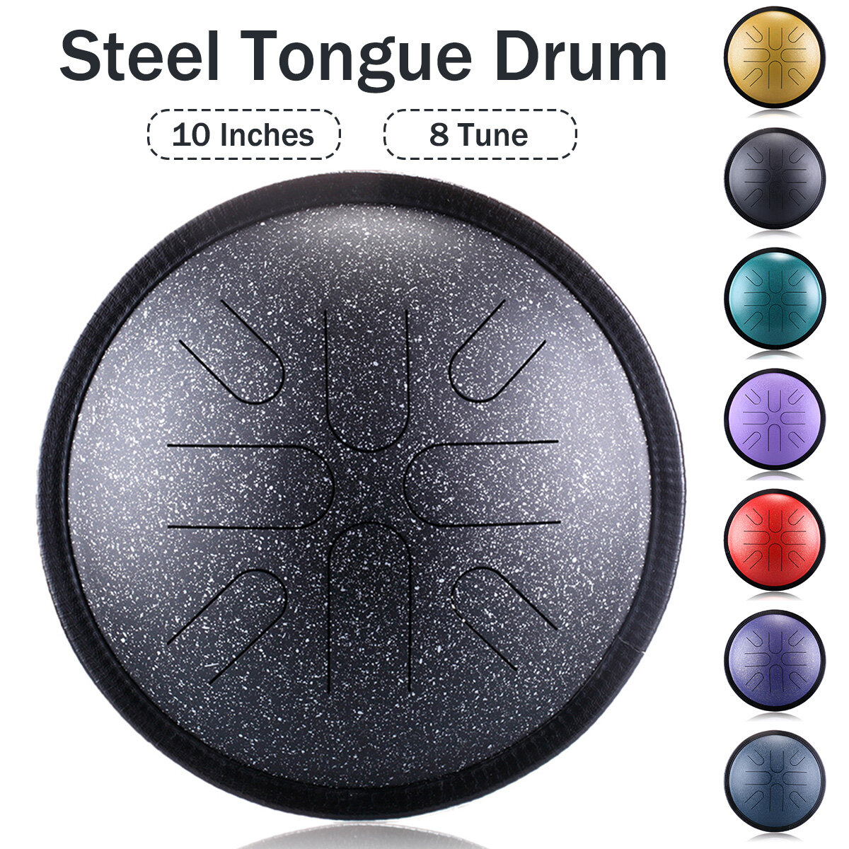 

HLURU 10'' 8 Notes Steel Tongue Drum Handpan Hand Tankdrum With Storage Bag Mallets