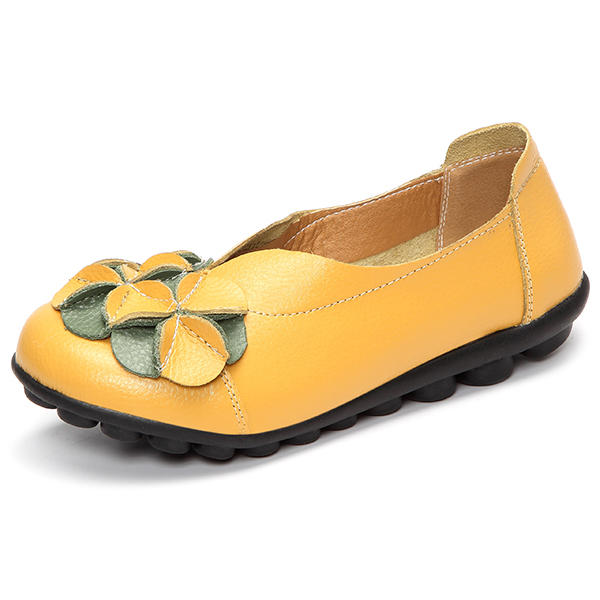US Size 5-13 Women Flower Flat Shoes Casual Outdoor Leather Slip On Round Toe Loafers