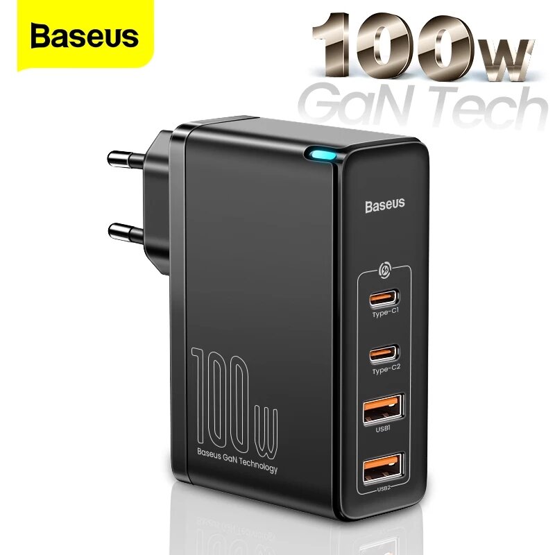 [GaN Tech] Baseus GaN2 Pro 100W USB PD4ポートウォールチャージャーデュアル100WUSB-CPDデュアル60WUSB-A QC3.0、100WUSB-C-USB-Cケーブル付き