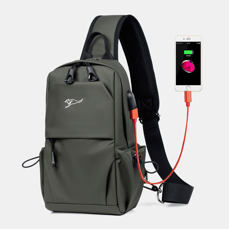 Men Waterproof Wear-resisting USB Charging Chest Bag Multi-pocket Anti-theft Crossbody Shoulder Bag