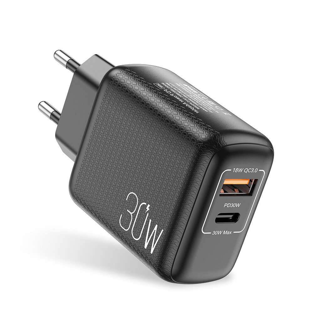 

USLION 30W 2-Port USB PD Charger USB-A+Type-C PD QC3.0 AFC FCP SCP Fast Charging Wall Charger Adapter EU Plug for iPhone