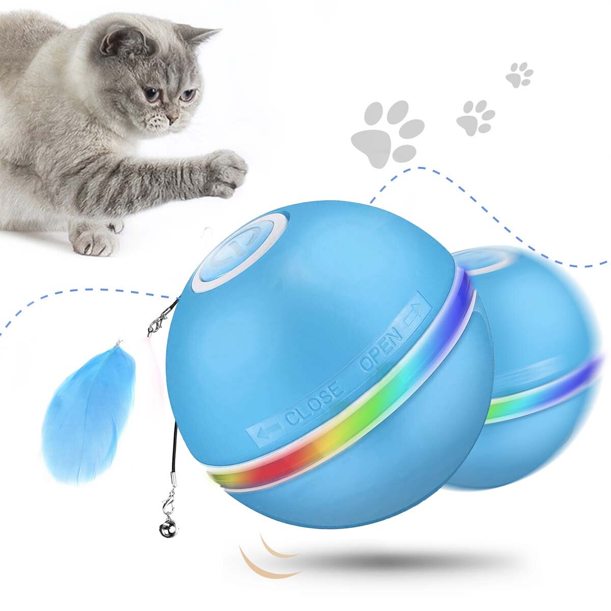 

Camfosy Interactive Cat Toy Ball, Electric Cat Balls with LED Light 360° Self-Spinning Ball USB Rechargeable Toys for Ca