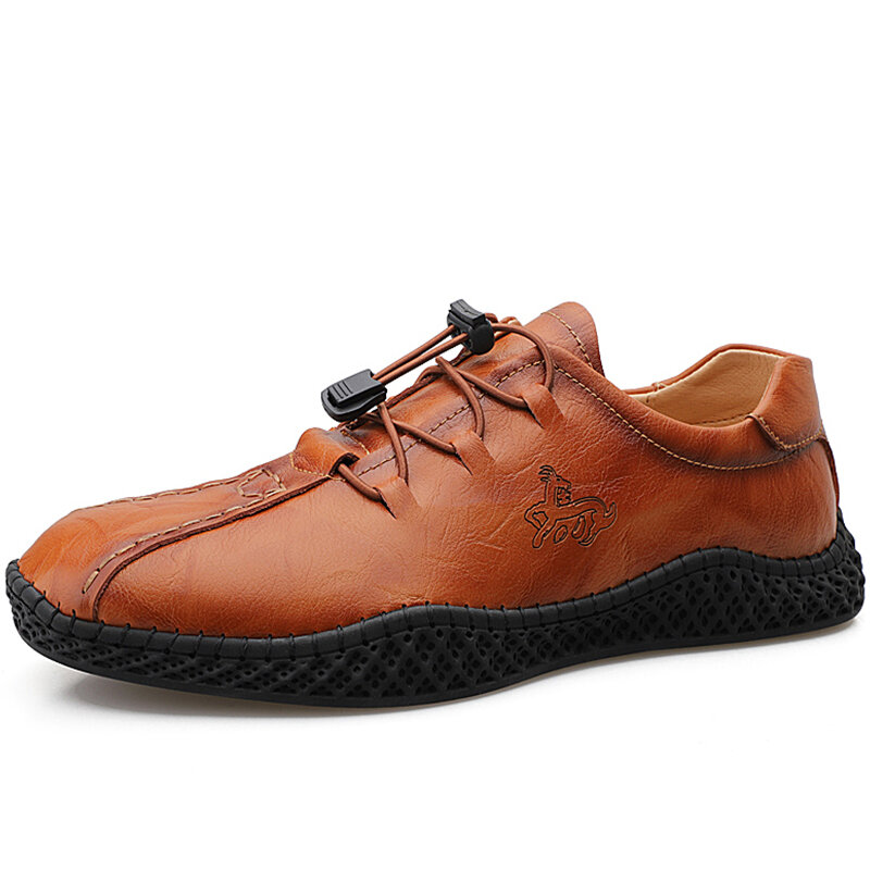 Men Hand Stricing Casual Slip Resistant Soft Sole Leather Flats
