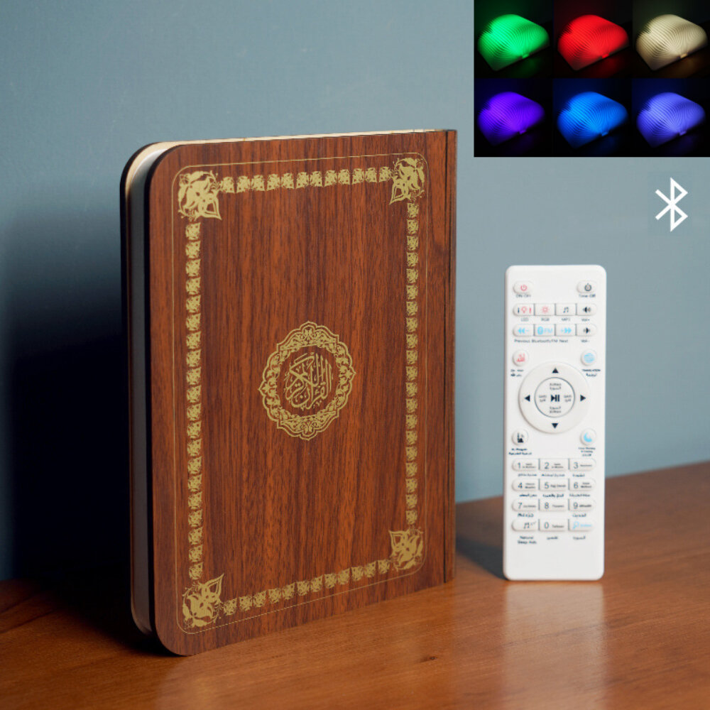 Houten Koran Luidspreker Colorful LED Boek Licht Draadloze Bluetooth Koran Voordrachtspreker Ramadan Kids Volwassen Gift