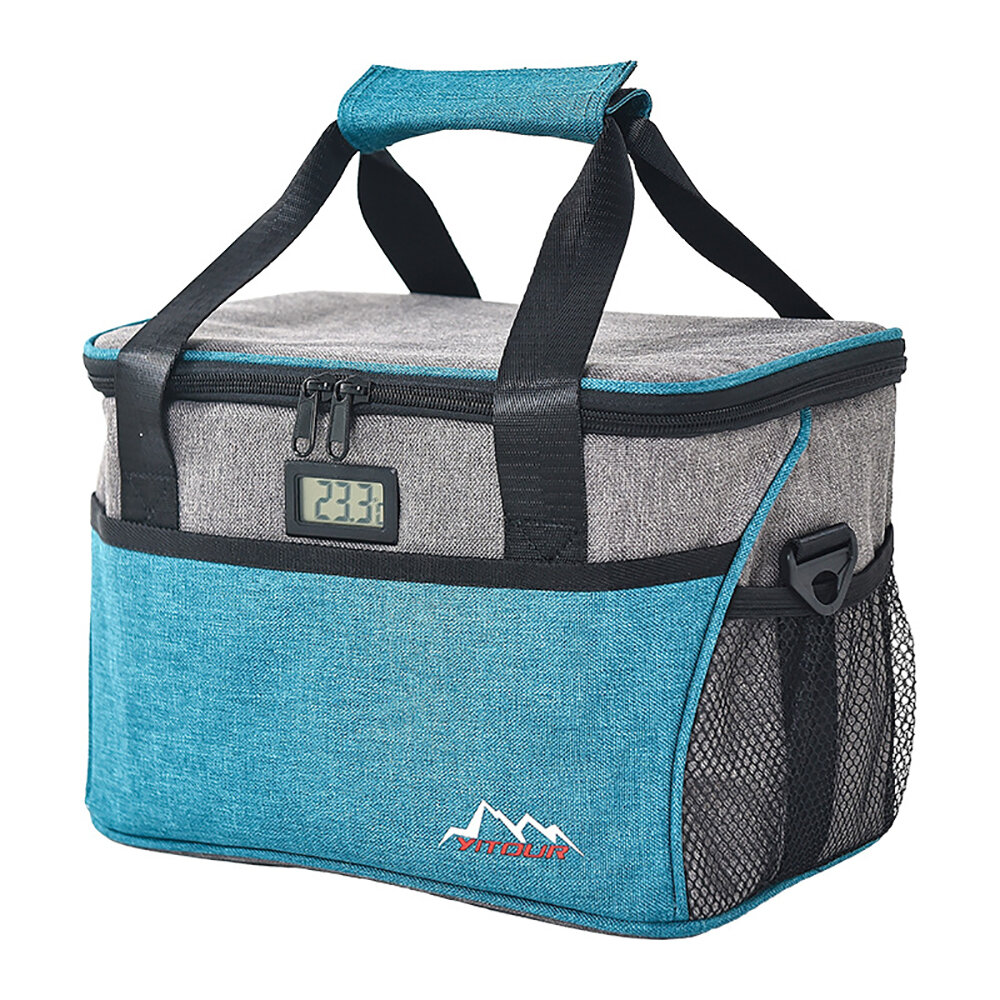 10L/15L Camping Thickened Thermal Bag με οθόνη θερμοκρασίας Αδιάβροχη φορητή τσάντα ψύξης Αναδιπλούμενη μονωμένη τσάντα μεσημεριανό τσάντα για φαγητά κ