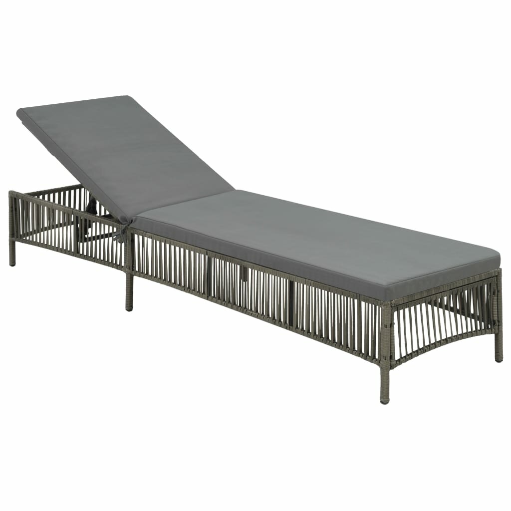 Sun Lounger with Cushion Poly Rattan Gray