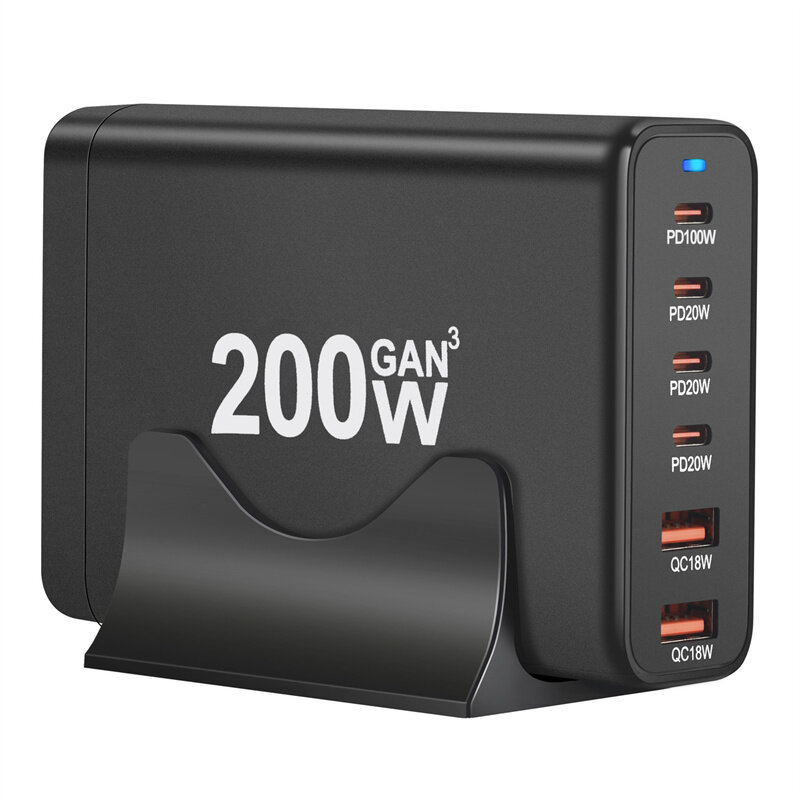 

[GaN Tech] 200W 6-Port USB PD Charger 2USB-A+4USB-C Fast Charging Desktop Charging Station EU Plug for iPhone 15 14 13 f