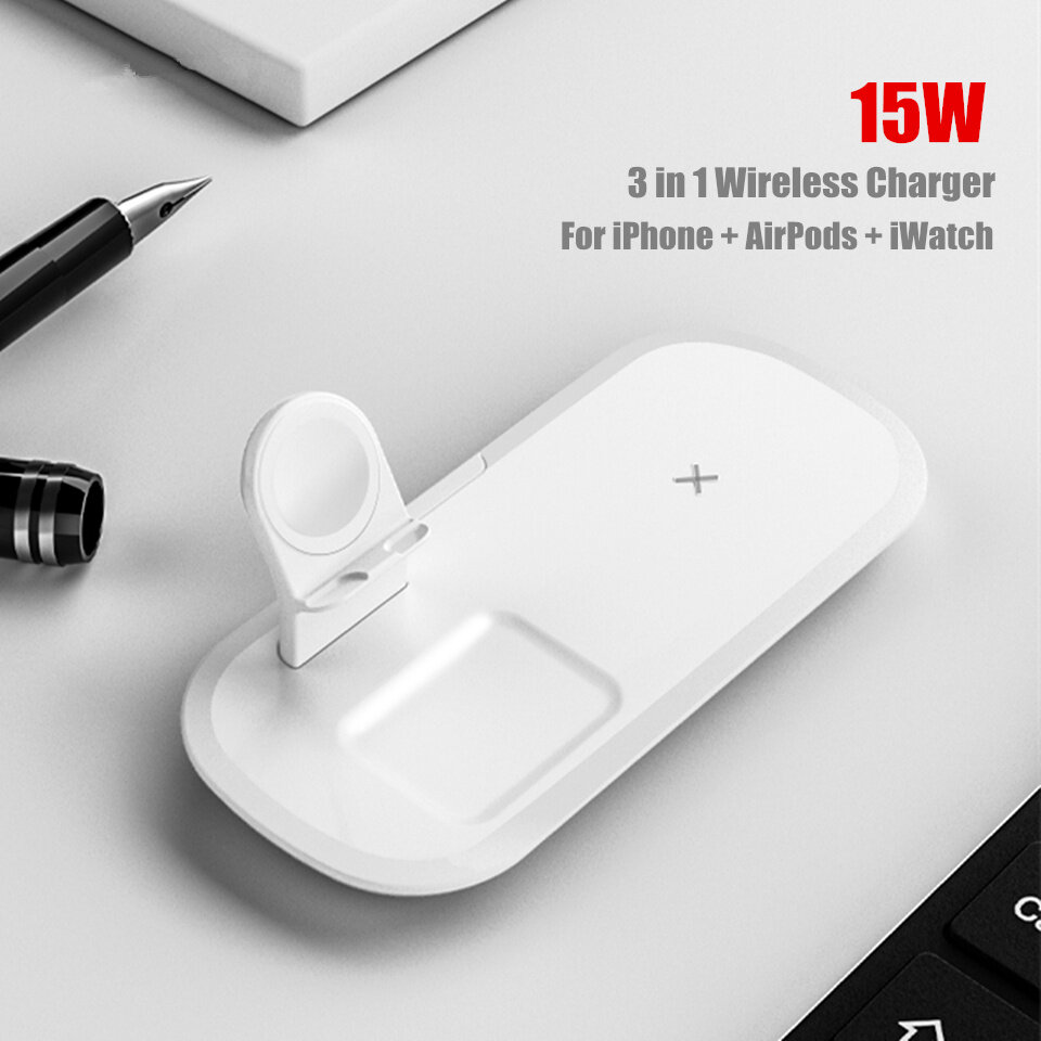 Bakeey 3 in 1Qiワイヤレス充電器10W / 15Wワイヤレス充電foriPhone 12 11Pro最大XXS最大8for iWatch 6 5 4 3 2 AirPods Pro
