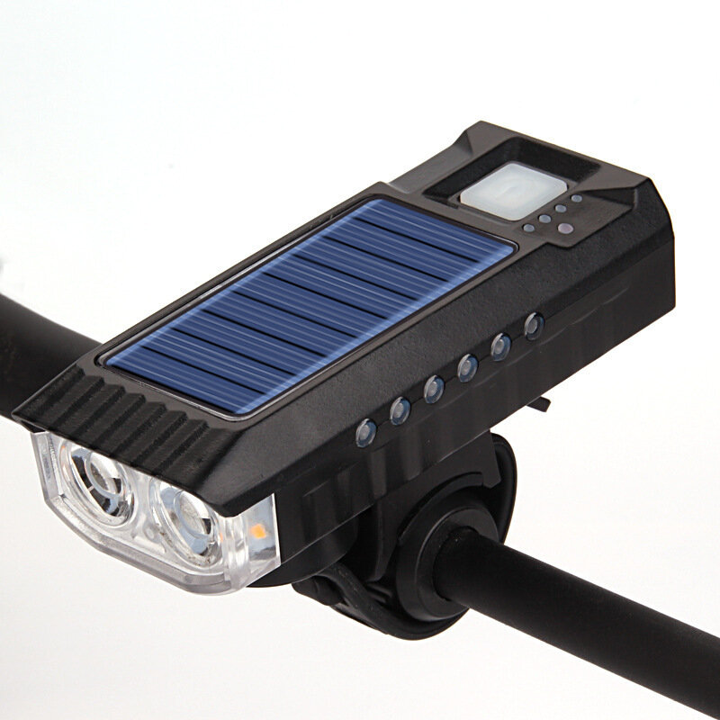 

Solar Rechargeable Bike Headlight LED Super Brightness 4000mAh Battery Waterproof 4 Light Modes Warning Flashlight with
